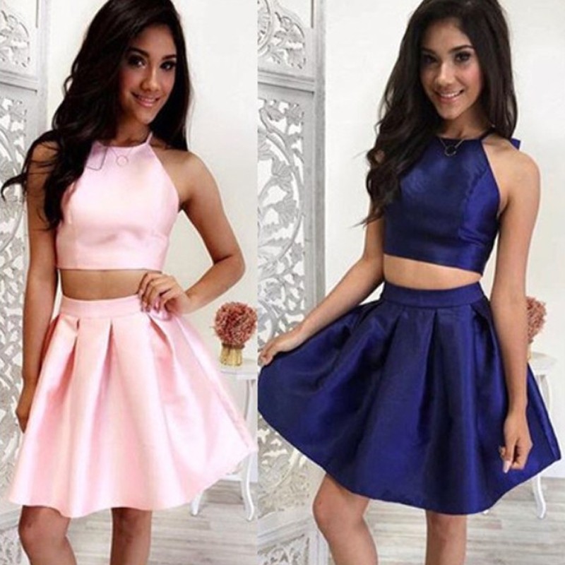 Glamorous Jewel Sleeveless Short Two-piece Pink/Dark Blue Cheap Homecoming Dress