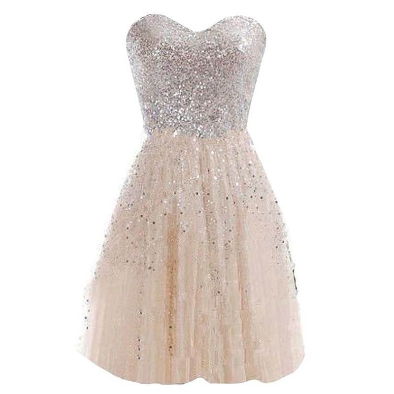 Glamorous Sweetheart Knee-Length Light Champagne Homecoming Dress with Sequined