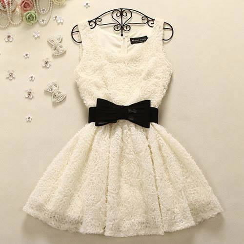 A-Line Scoop Short Ivory Lace Prom Homecoming Dress with Black Sash