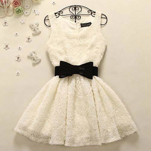 A-Line Scoop Short Ivory Lace Prom Homecoming Dress with Black Sash - Click Image to Close