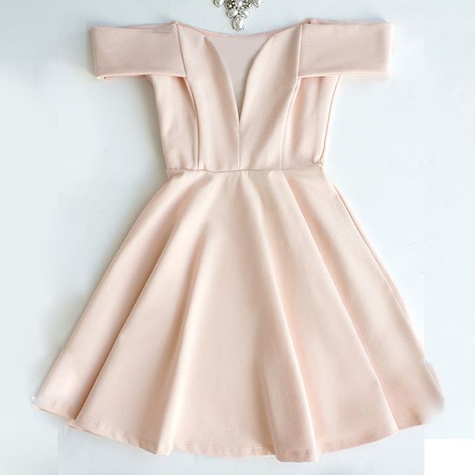 A-Line Off-the-Shoulder Short Pearl Pink Satin Homecoming Cocktail Dress