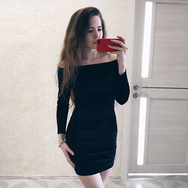 Bodycon Off-the-Shoulder Long Sleeves Velvet Little Black Dress