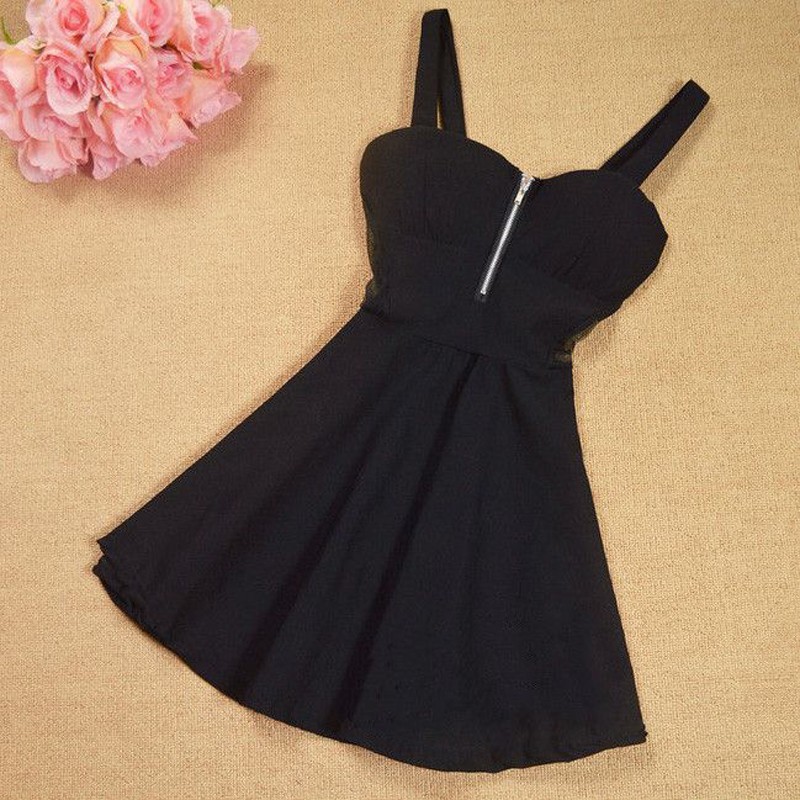 A-Line Straps Empire Polyester Little Black Dress