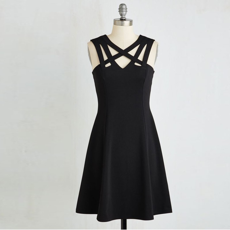 A-Line V-Neck Cut Out Satin Little Black Dress