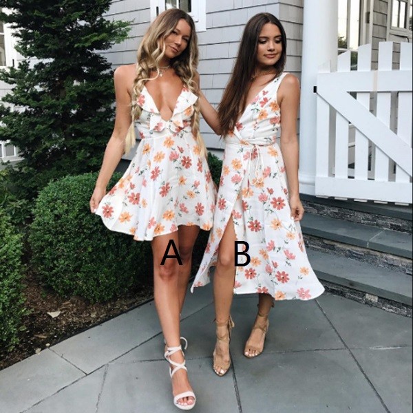 A-Line Spaghetti Straps Short White Floral Homecoming Dress with Ruffles