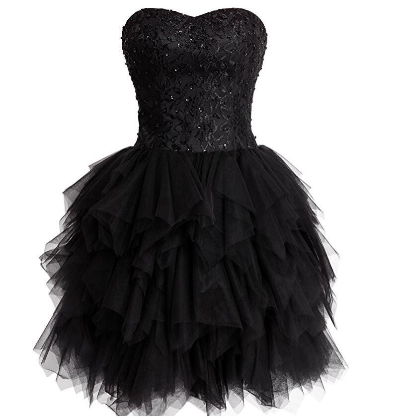 Vintage Black Ball Gown Homecoming/Prom Dresses with Sequins Lace