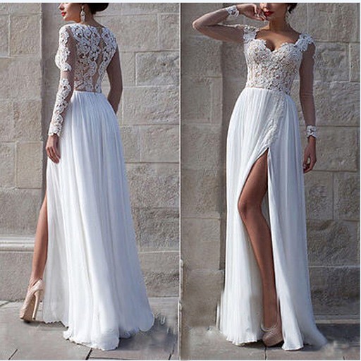 Amazing A-Line Sweetheart Floor Length Long Sleeves Chiffon White Prom Dress - Click Image to Close