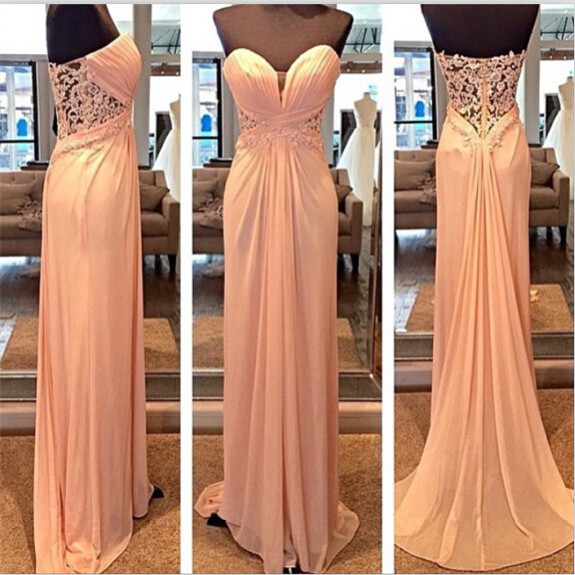 Amazing A-Line Sweetheart Long Chiffon Pink Prom Dress With Lace