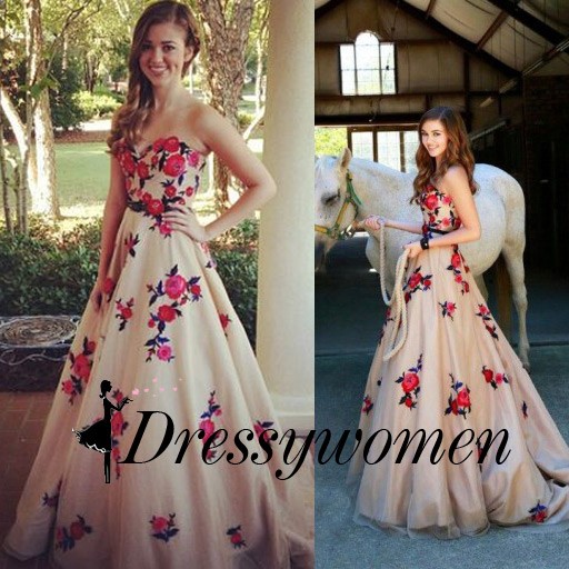 Hot-selling Elegant Long Strapless Princess Printed flowers Graduation/Prom Dress - Click Image to Close