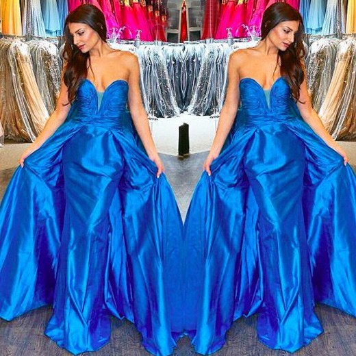 Elegant Long Prom Dress - Blue Sweetheart Sheath for Women - Click Image to Close