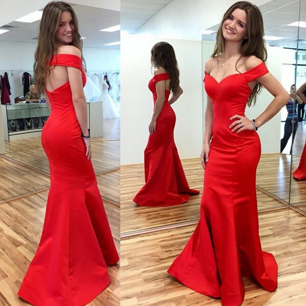 Sexy Prom Dress -Red Mermaid Off-the-Shoulder Sleeveless