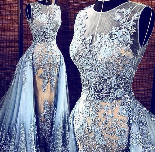 Luxurious Prom Dress - Ice Blue A-Line with Embroidery Beaded
