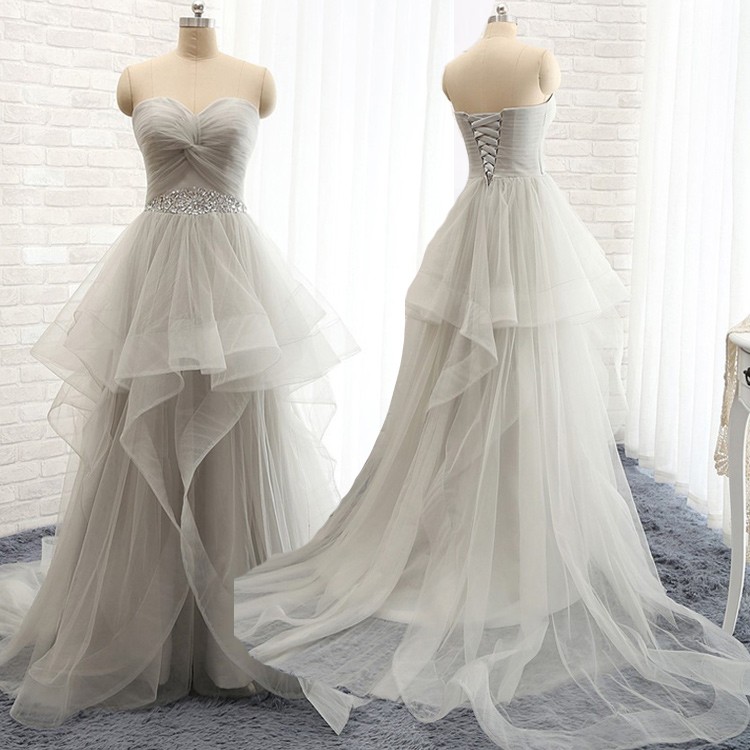 Charming Prom Dress - Light Grey A-Line Sweetheart Waist with Beaded