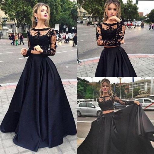 Sexy Two Piece Prom Party Dress - Black Lace for Women - Click Image to Close