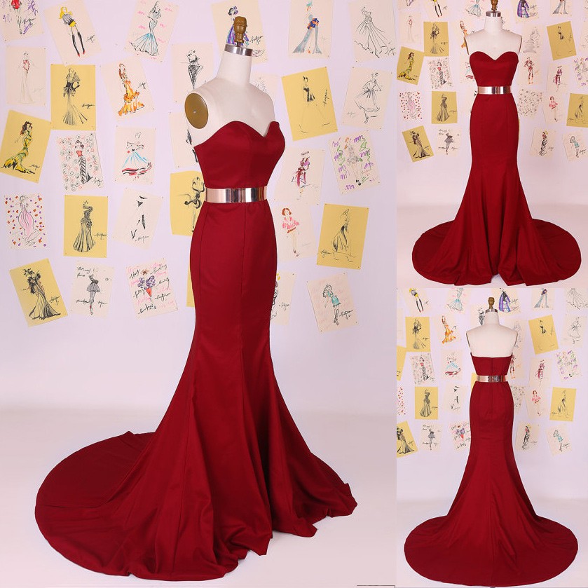 New Arrival Long Prom/Evening Dress - Red Mermaid Gold Sash