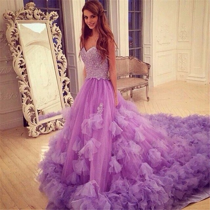 Luxurious Purple Long Prom Dress - A-Line Sweetheart Sleeveless Beading Flowers