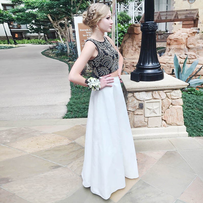 Two Piece A-line Ivory Jewel Floor-Length Prom Dress with Beading