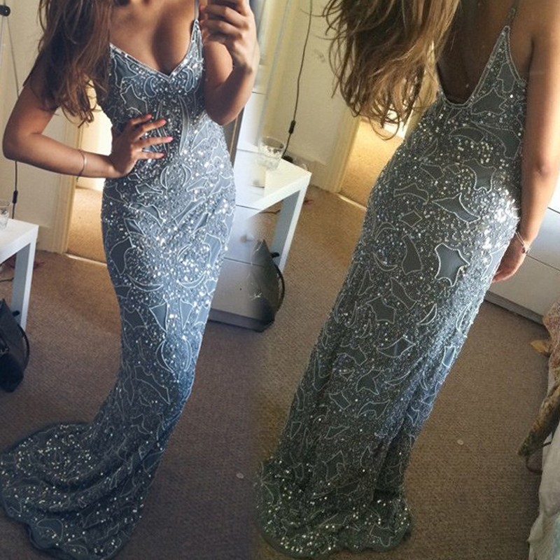 Luxurious Spaghetti Straps Long Prom Dress for Women with Beaded