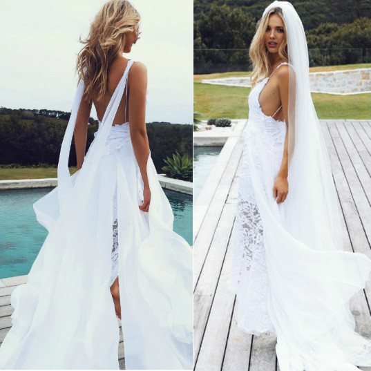 New Arrival Sexy Spaghetti Straps Backless Wedding Dress Bridal Gown - Click Image to Close