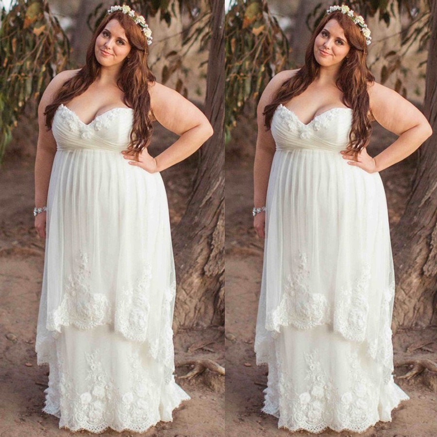Elegant Plus Size Wedding Dress - Sweetheart Empire with Lace