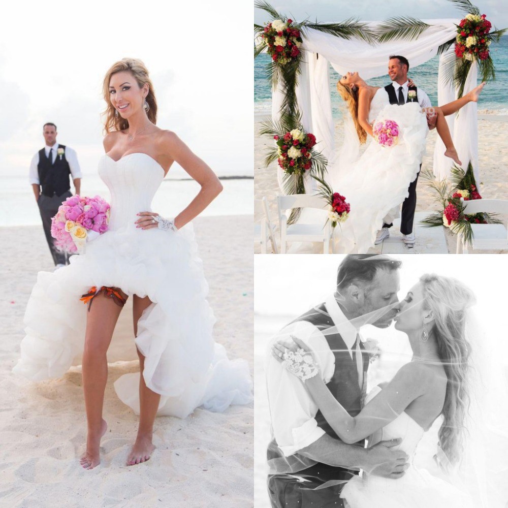 Nice White Sweetheart Hi-Low Beach Wedding Dress