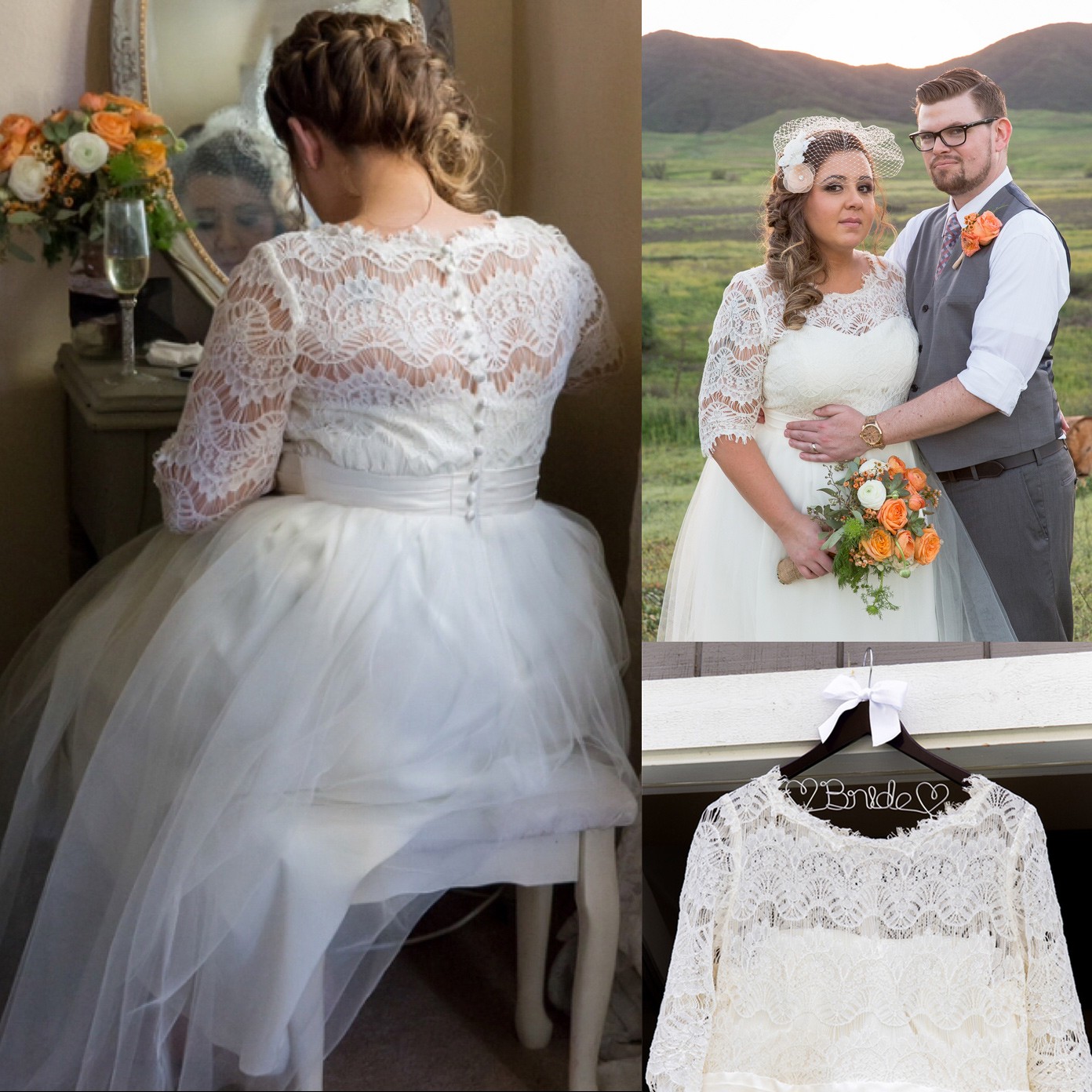 Elegant Long Half Sleeves Lace Wedding Dresses Plus Size