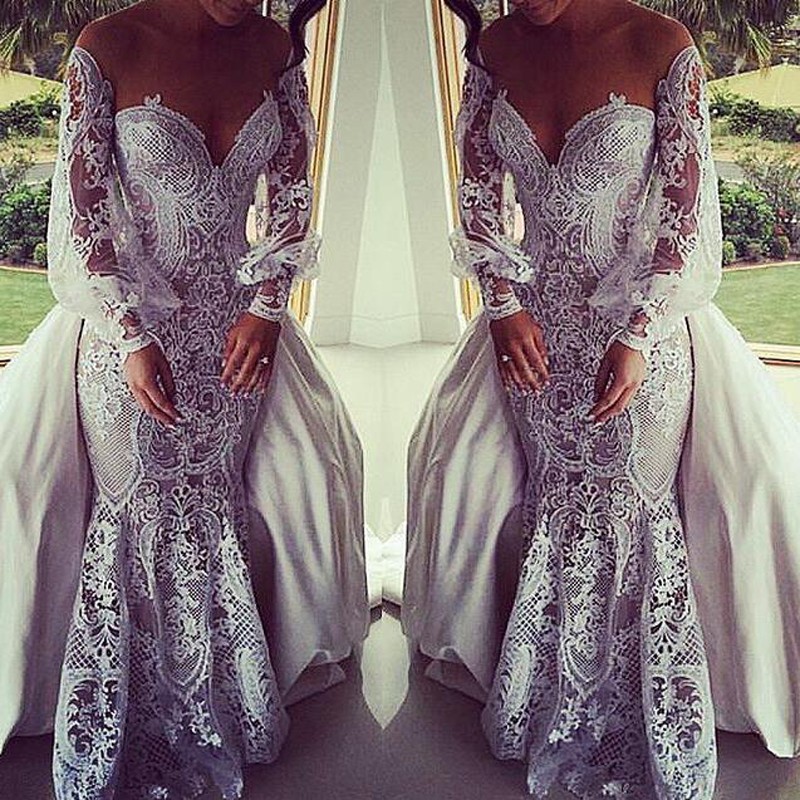 Sexy Sweetheart Long Sleeves Mermaid Wedding Dress with Attached Train