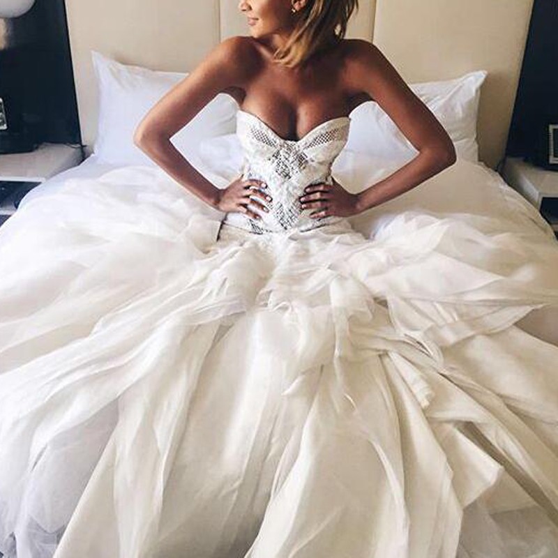 Fabulous Sweetheart Floor- Length Wedding Dress with White Lace