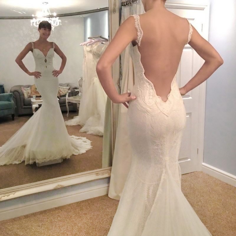 Mermaid Backless Straps Court Train Wedding Dress with Lace Appliques