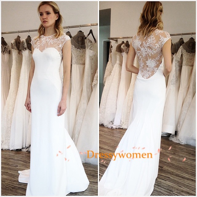 A-line Garden Elegant Style Chiffon Lace Wedding Dresses TUWD-80038