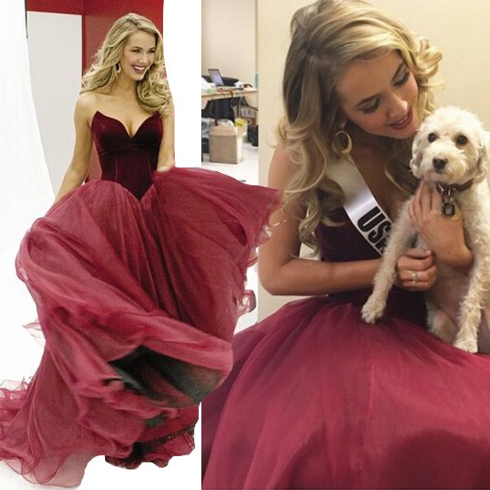 Elegant Olivia Jordan Same Style Burgundy Ball Gown Tulle Prom Party Occasion Dress
