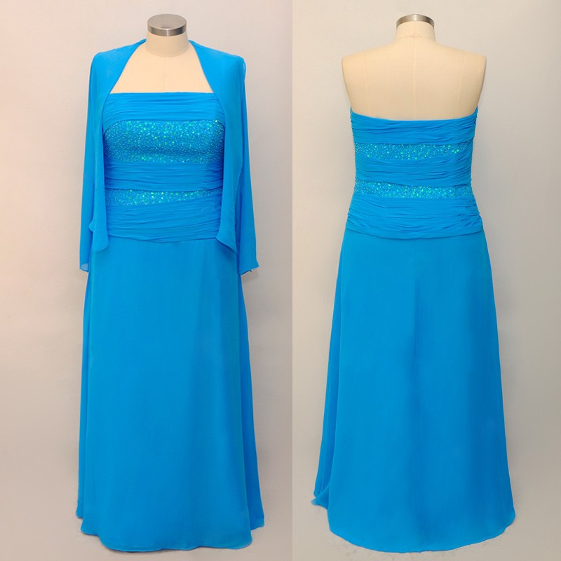 Exquisite Blue Plus Size Mother of the Bride Dresses with Jacket