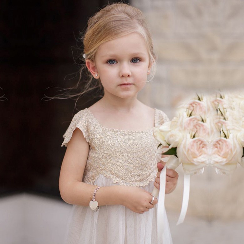 Pretty Empire Cap Sleeves Flower Girl Dresses Baby Gown with Lace