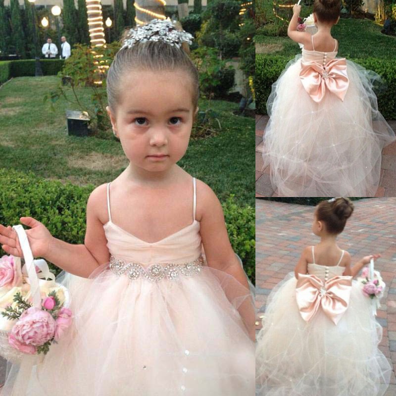 Sweet Spaghetti Straps Empire Flower Girl Dresses with Bowknot