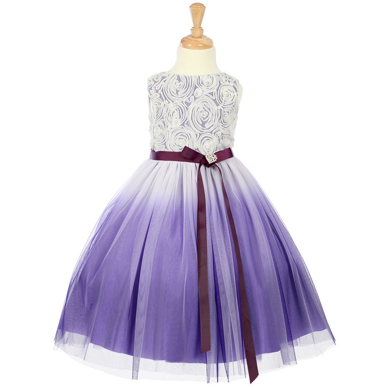 Ball Gown Jewel Light Purple Onbre Flower Girl Dress with Sash
