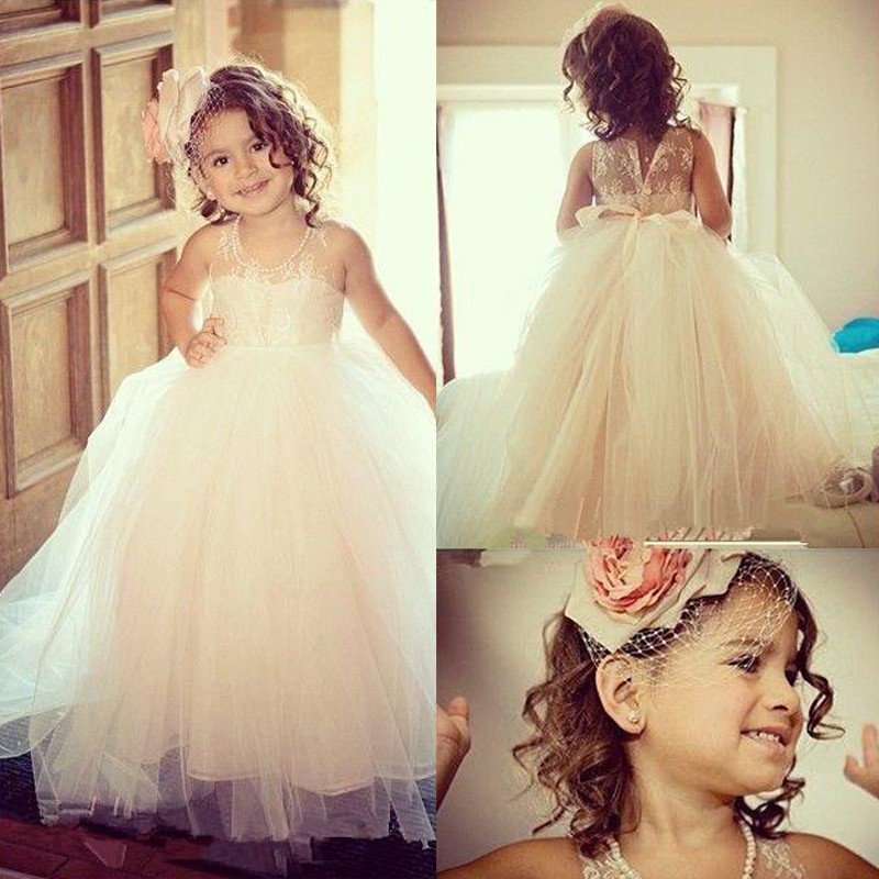 Stylish Flower Girl Dress - Jewel Sleeveless Flooor-Length with Lace Top Bowknot