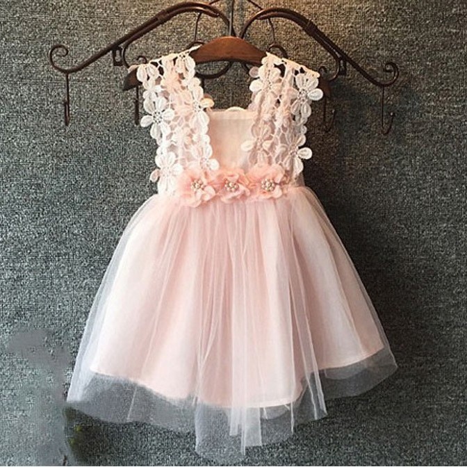 A-Line Square Short Pink Tulle Flower Girl Dress with Lace Flowers