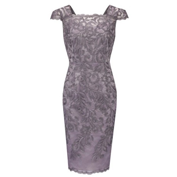 Bodycon Square Cap Sleeves Short Grey Lace Mother of The Bride Dress
