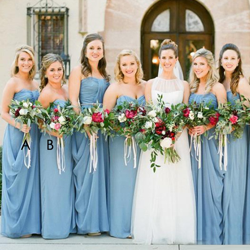A-Line Sweetheart Floor-Length Blue Chiffon Bridesmaid Dress